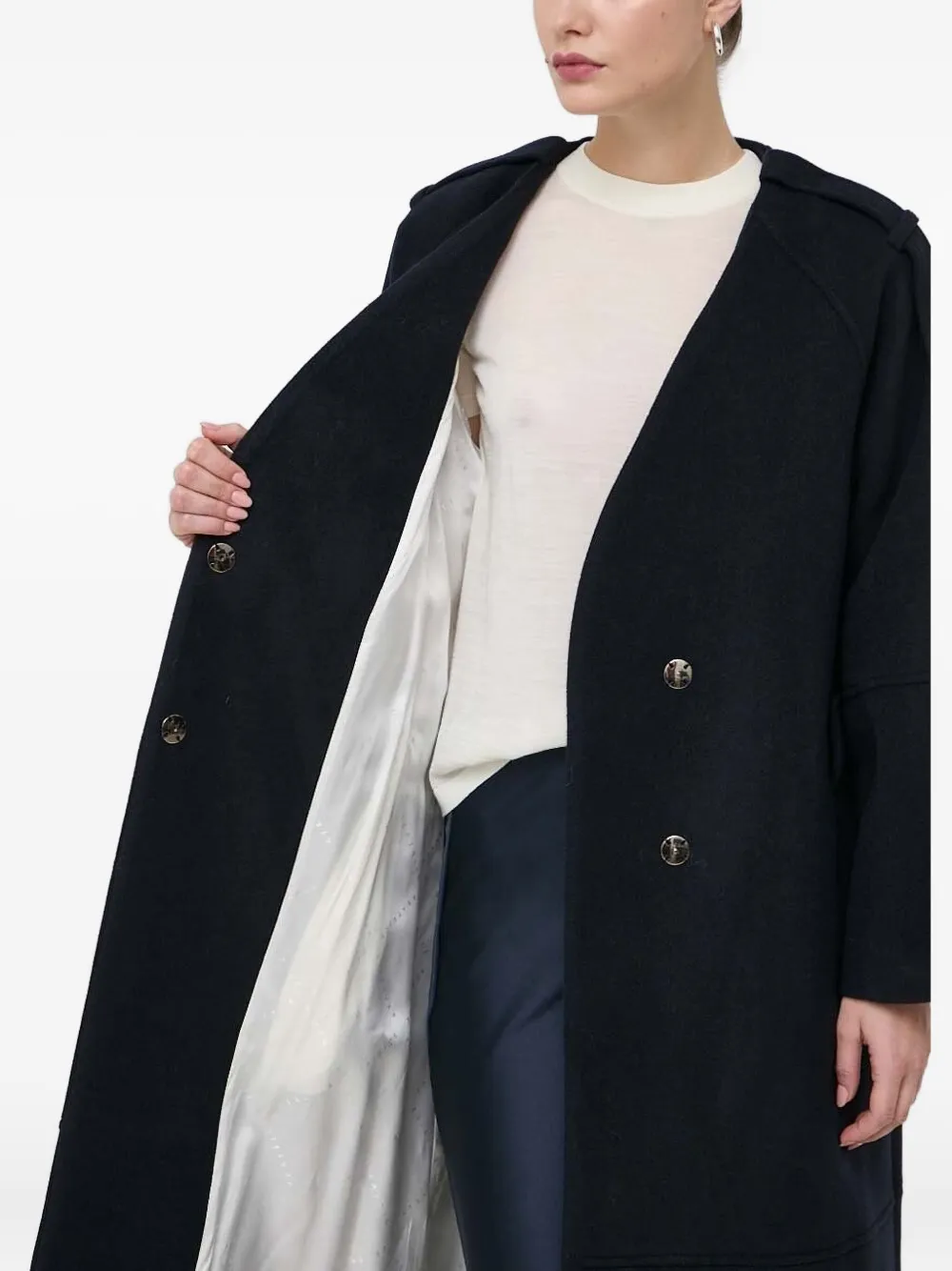 Beatrice B Belted Button-detailed Coat In Black