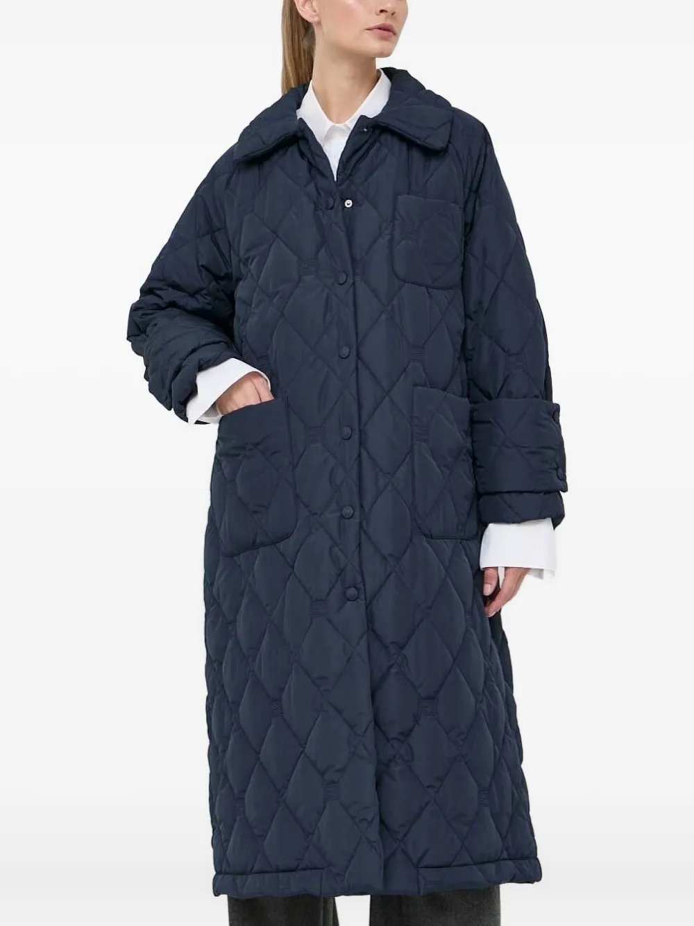 Beatrice B Quilted Diamond-pattern Coat In Blue