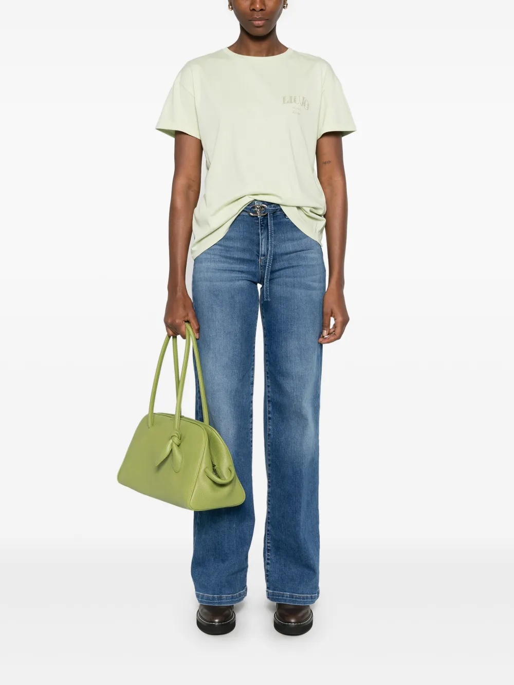 LIU JO T-shirt met kristallen logo Groen