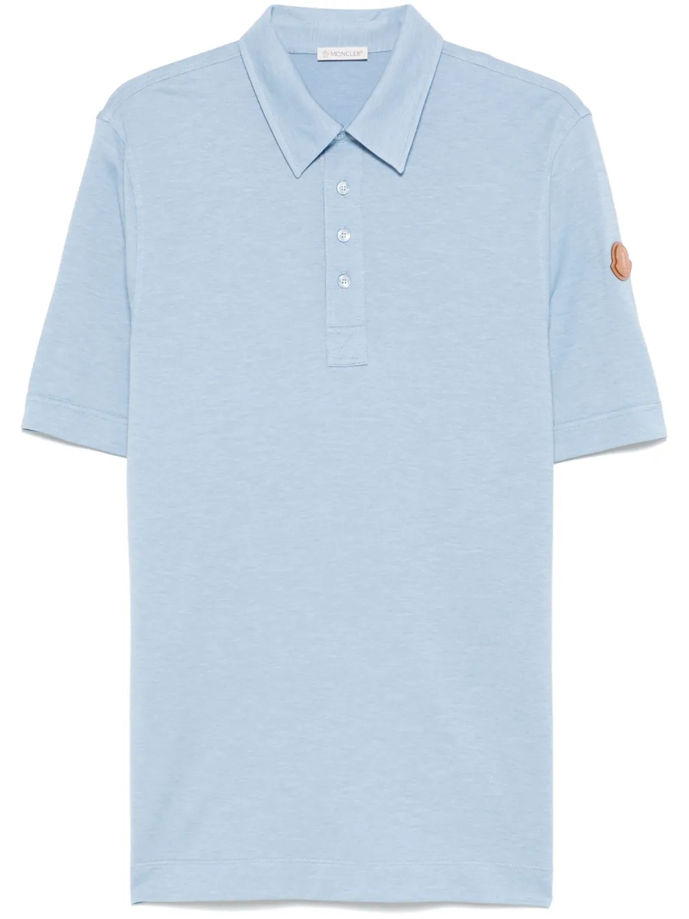 Moncler Double Leather-logo Polo Shirt In Blue