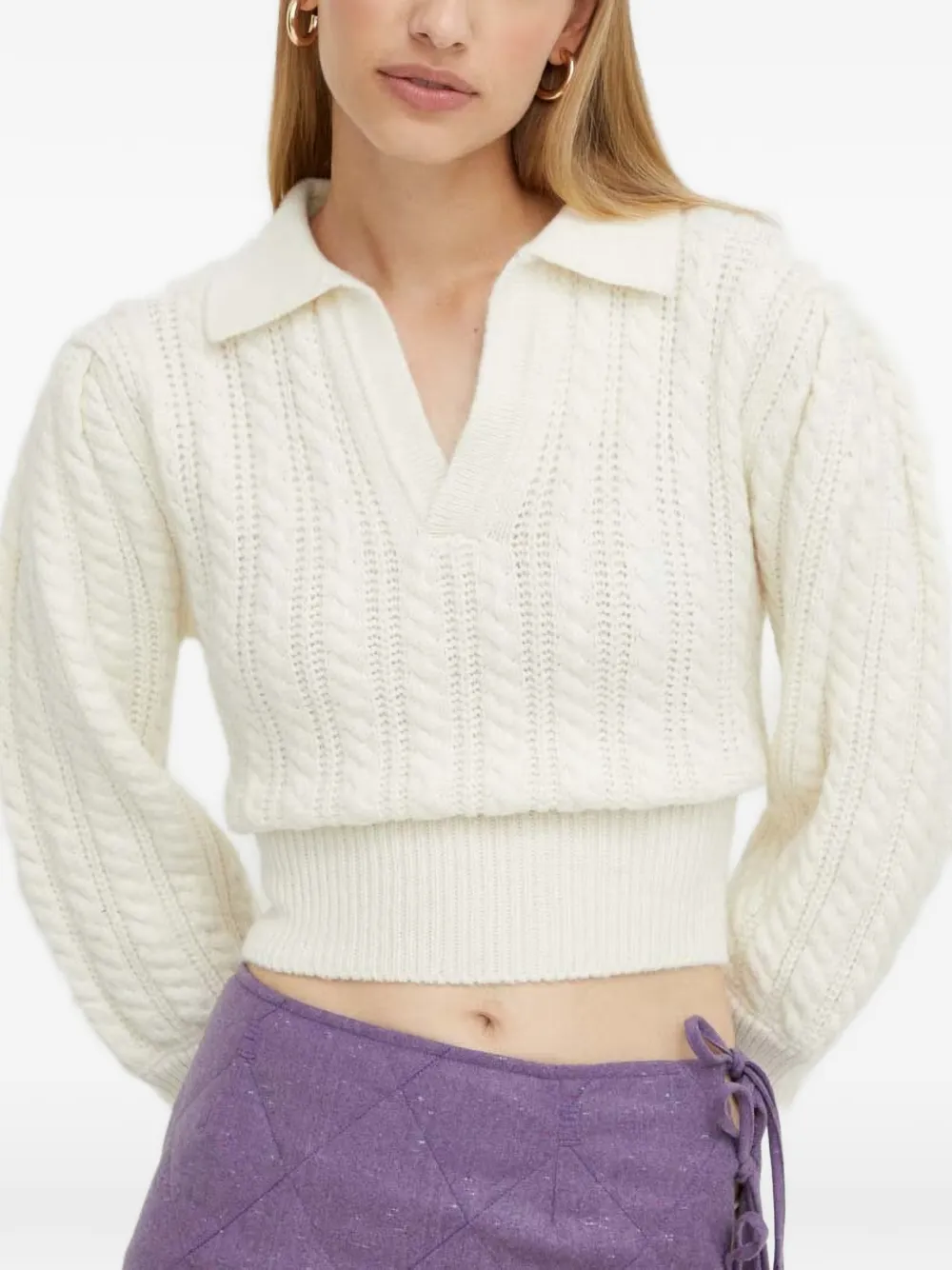 Beatrice B cable-knit polo-collar sweater - Weiß