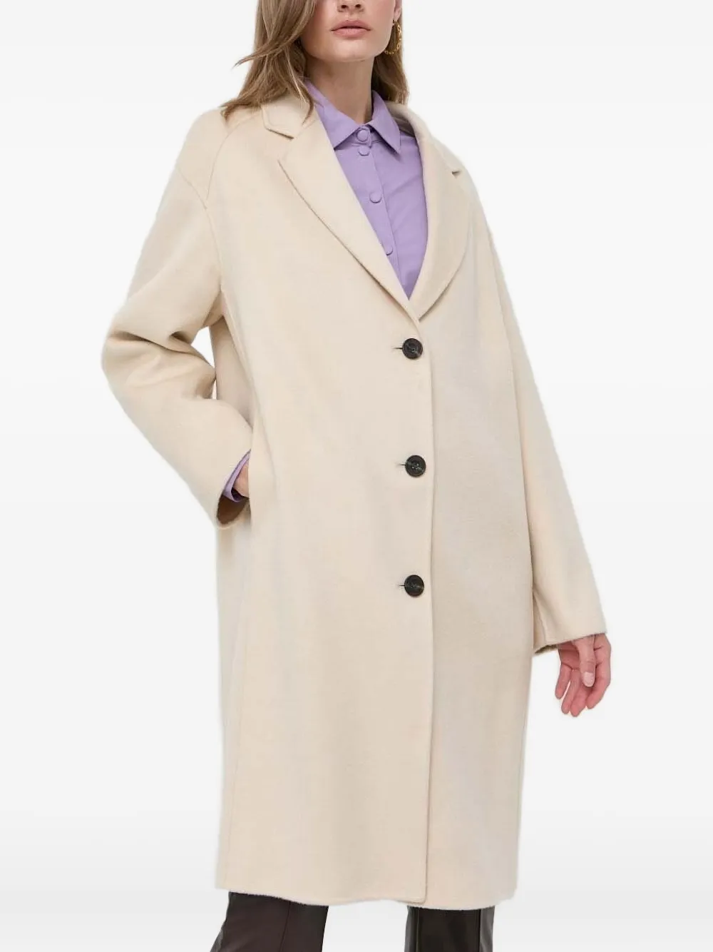 Beatrice B Notched-lapels Buttoned Coat In Neutral