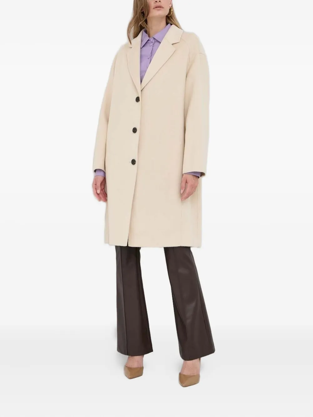 Beatrice B Notched-lapels Buttoned Coat In Neutral