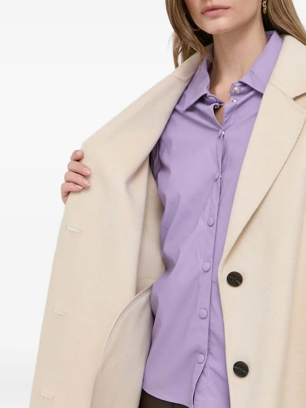 Beatrice B Notched-lapels Buttoned Coat In Neutral