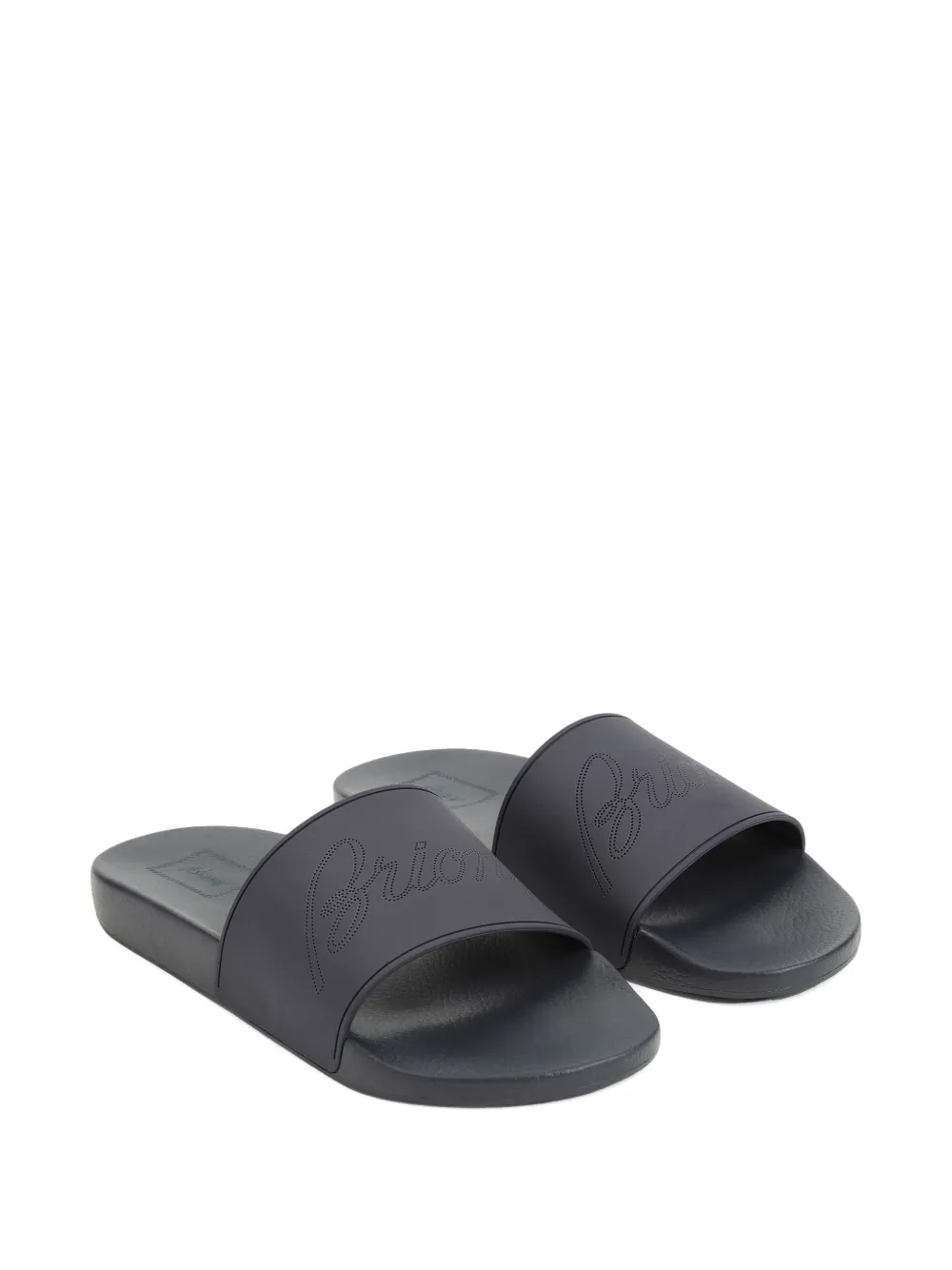 Brioni Slippers met geperforeerd logo - Blauw