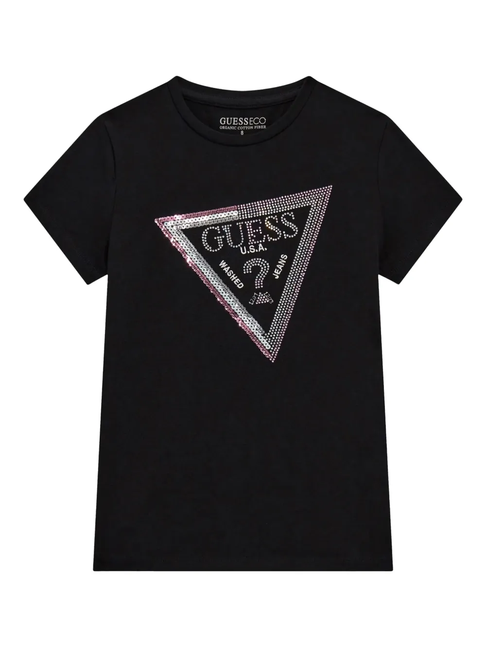 guess kids sequin-logo organic cotton t-shirt | Black | Image 1