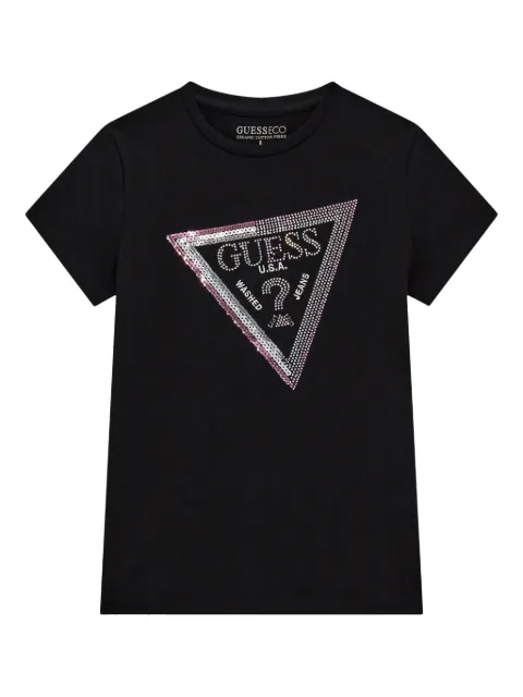guess kids Camiseta de algodão orgânico com logo em paetês