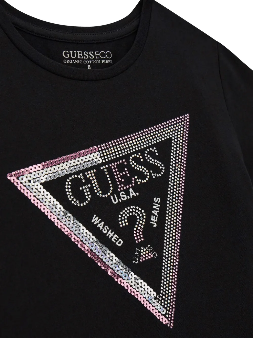 guess kids T-shirt van biologisch katoen met logo van pailletten Zwart