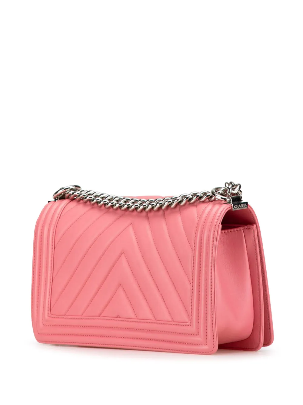 CHANEL Pre-owned 2016-2017 Medium Chevron Lambskin Boy Flap Crossbody Bag In Pink