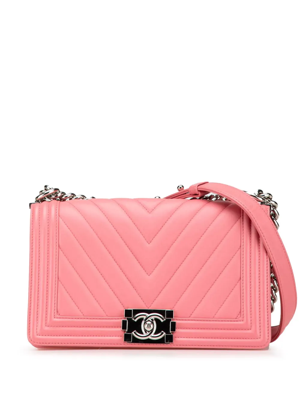 CHANEL Pre-Owned 2016-2017 ミディアム シェブロン ラムスキン ボーイ フラップ ショルダーバッグ - ピンク CHANEL Pre-Owned 2016-2017 ミディアム シェブロン ラムスキン ボーイ フラップ ショルダーバッグ - ピンク