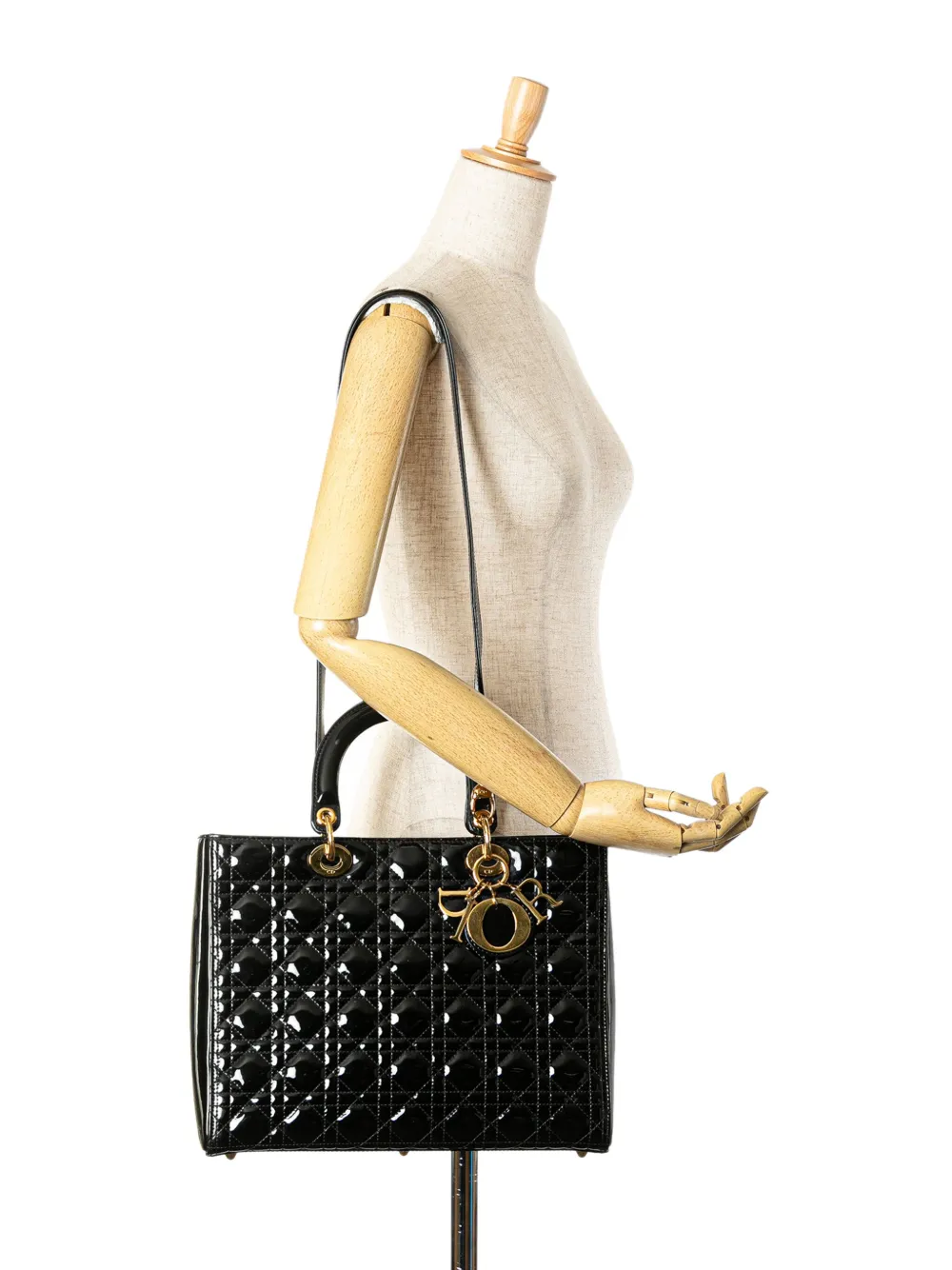 Christian Dior Pre-Owned 2012 grote gelakte Cannage Lady Dior boekentas - Zwart