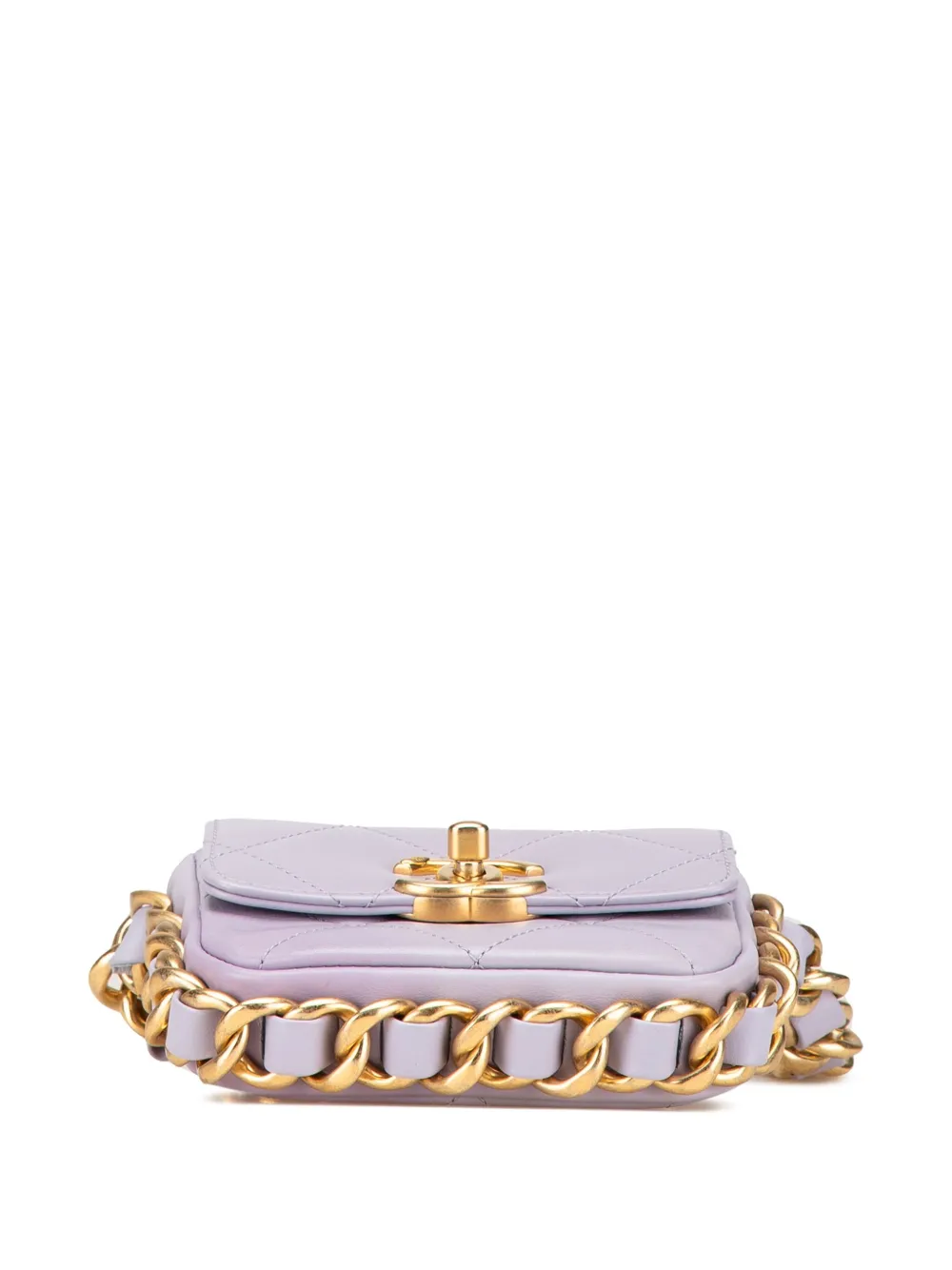 Pre-owned Chanel 2021-2024 Mini Quilted Calfskin Framing Chain Flap Crossbody Bag In Purple