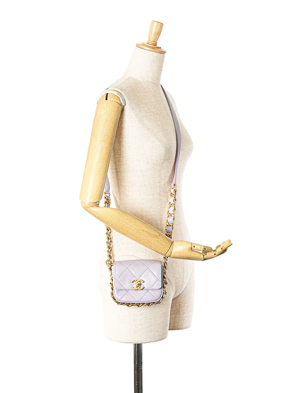 CHANEL Pre-Owned 22021-2024 Mini Framing Chain Flap gewatteerde kalfsleren crossbodytas - PURPLE