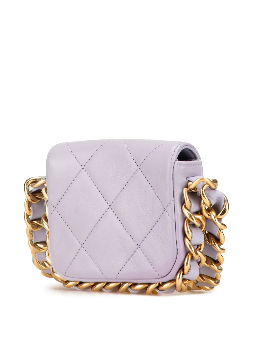 Pre-owned Chanel 2021-2024 Mini Quilted Calfskin Framing Chain Flap Crossbody Bag In Purple