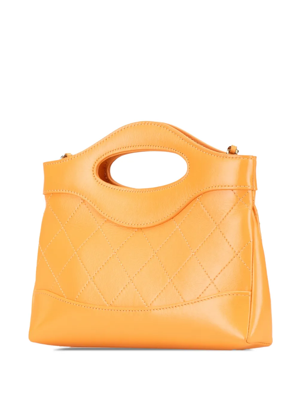 Pre-owned Chanel 2021-2024 Nano Shiny Crumpled Calfskin 31 Shopping Bag Satchel In Orange