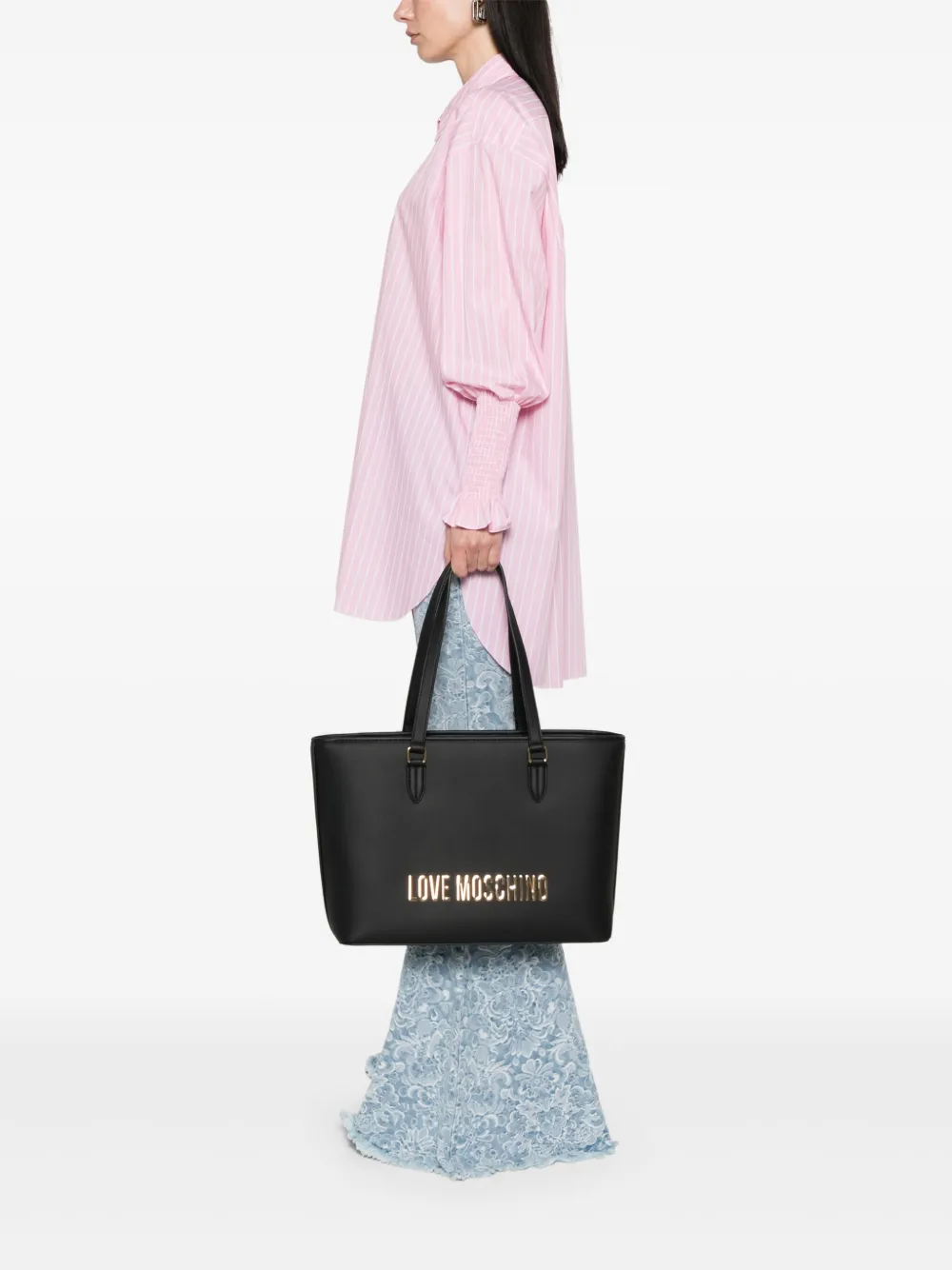 Love Moschino Shopper met logo - Zwart