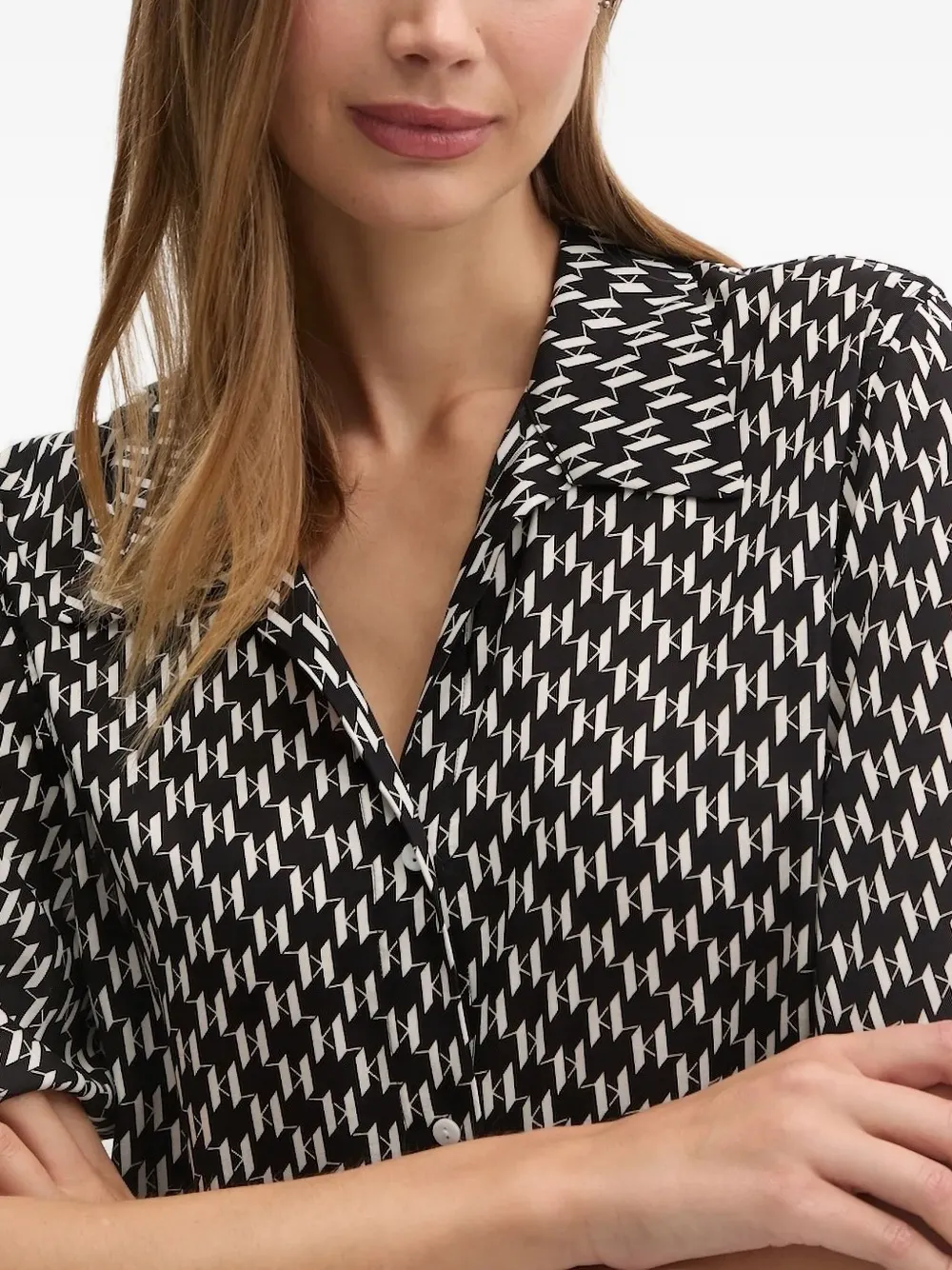Karl Lagerfeld Geometric-print Shirt In Gray
