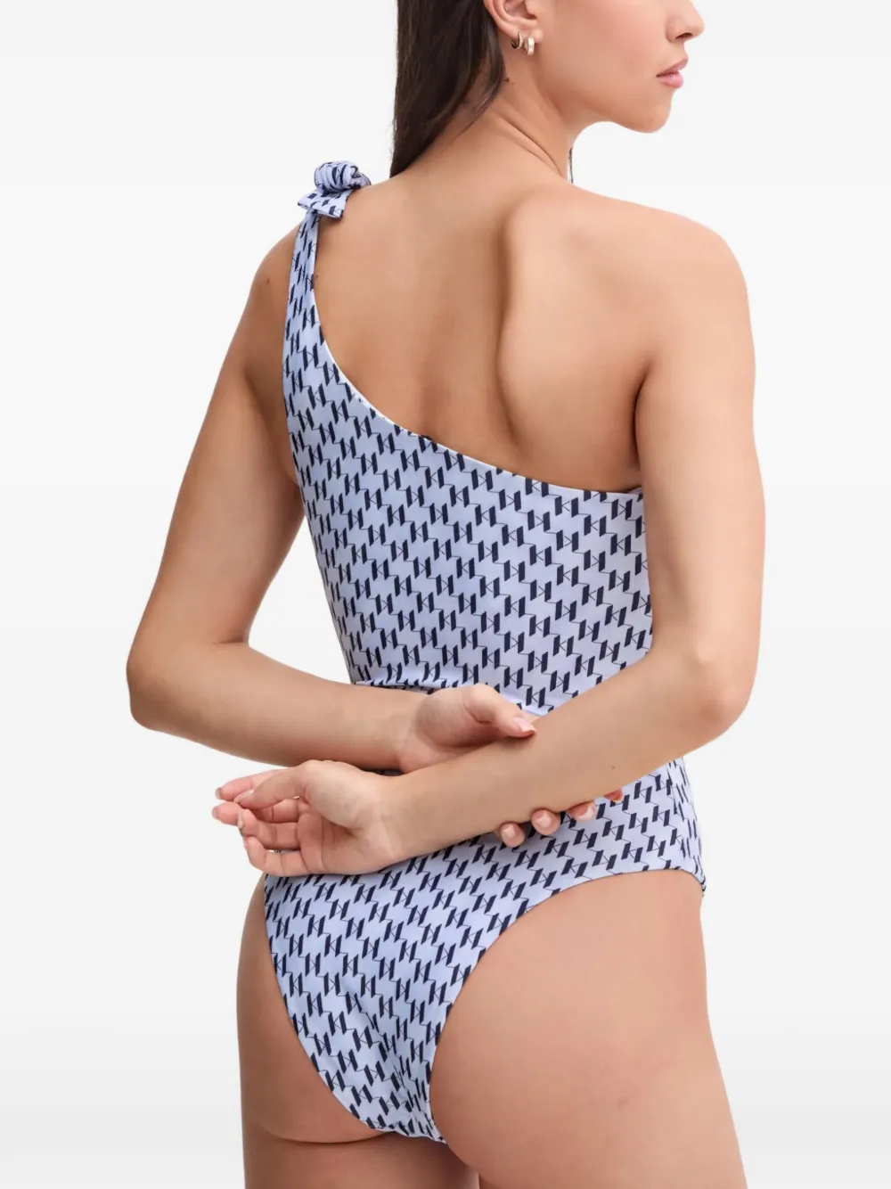 Karl Lagerfeld Asymmetrisch badpak met monogram Blauw