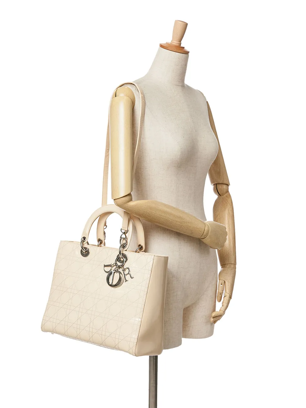 Christian Dior Pre-Owned 2004 grote Cannage Lady Dior lakleren boekentas - Wit