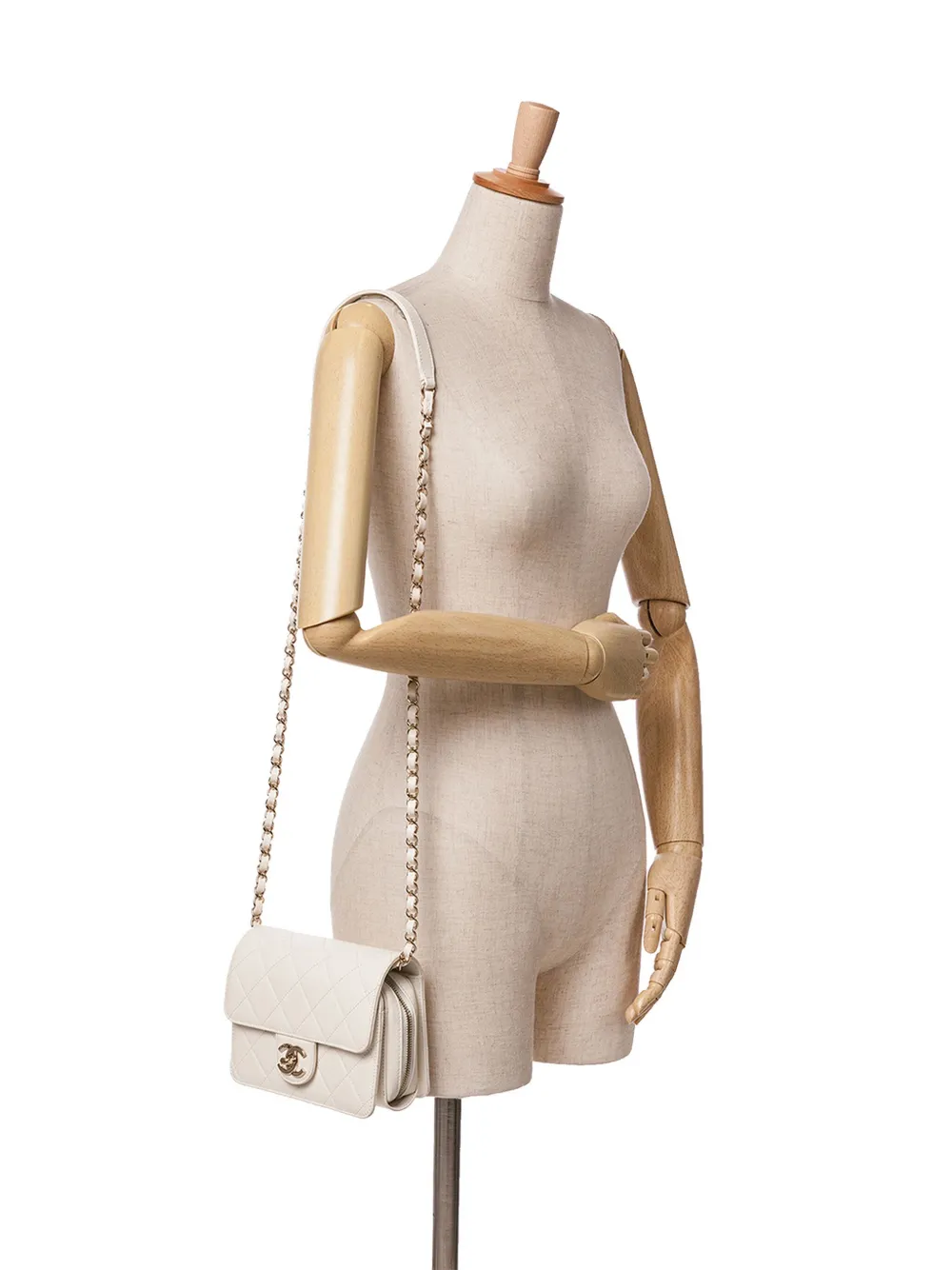 CHANEL Pre-Owned 2021-2024 Mini Caviar Like a Wallet Flap crossbodytas - Wit