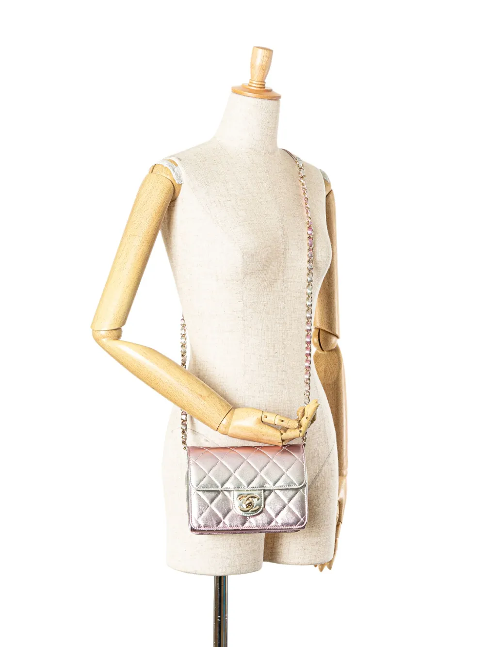 CHANEL Pre-Owned 2021-2023 Mini Metallic Like a Wallet Flap lamsleren crossbodytas - Roze