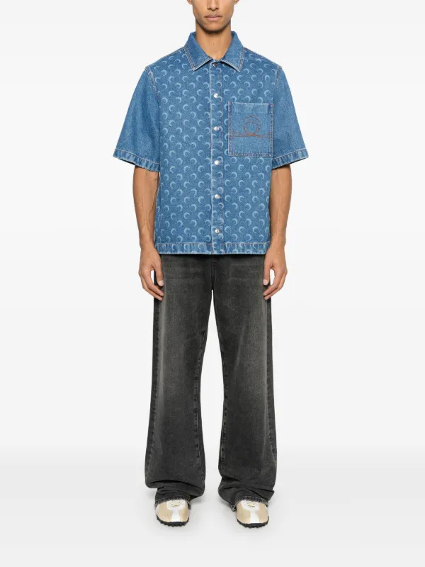 Marine Serre Moon Laser ッグジーンズ 新月プリント Moon Laser Denim Curved Jeans • Marine Serre