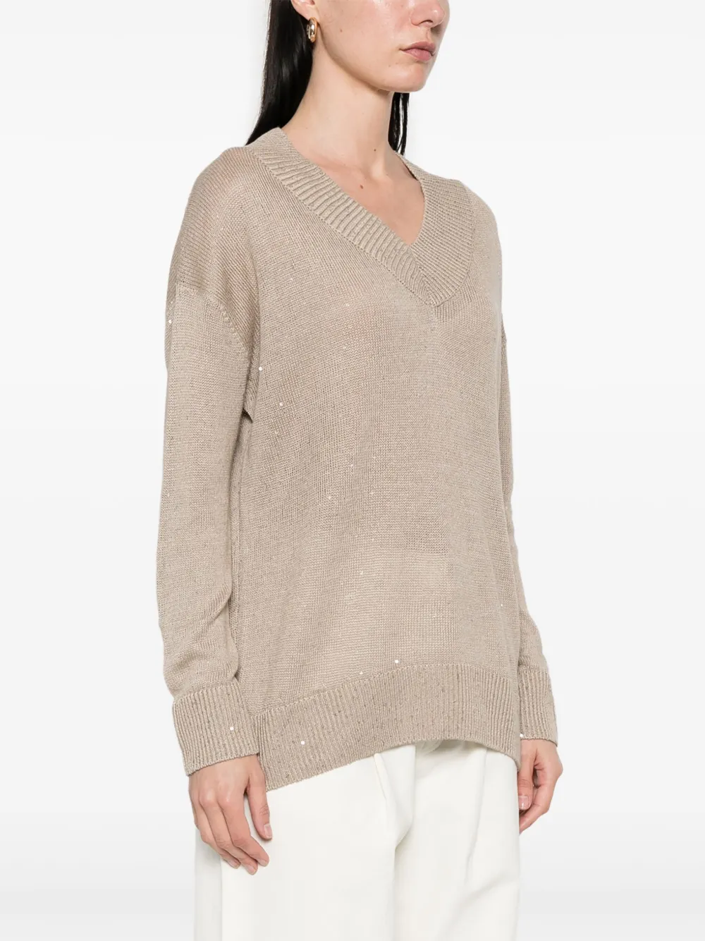 Brunello Cucinelli Trui verfraaid met pailletten Beige