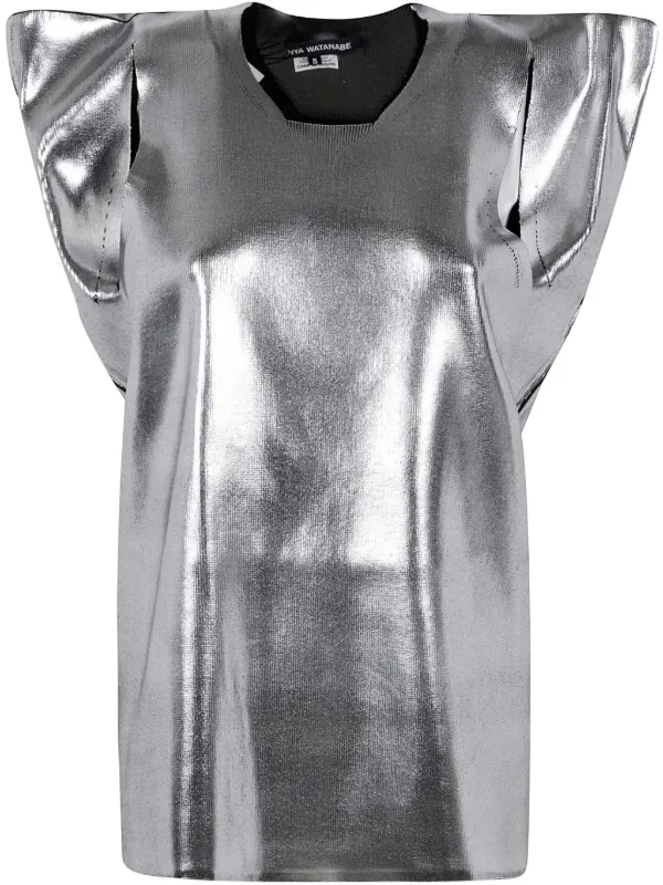 Junya Watanabe Metallic-effect Knitted Top in Silver