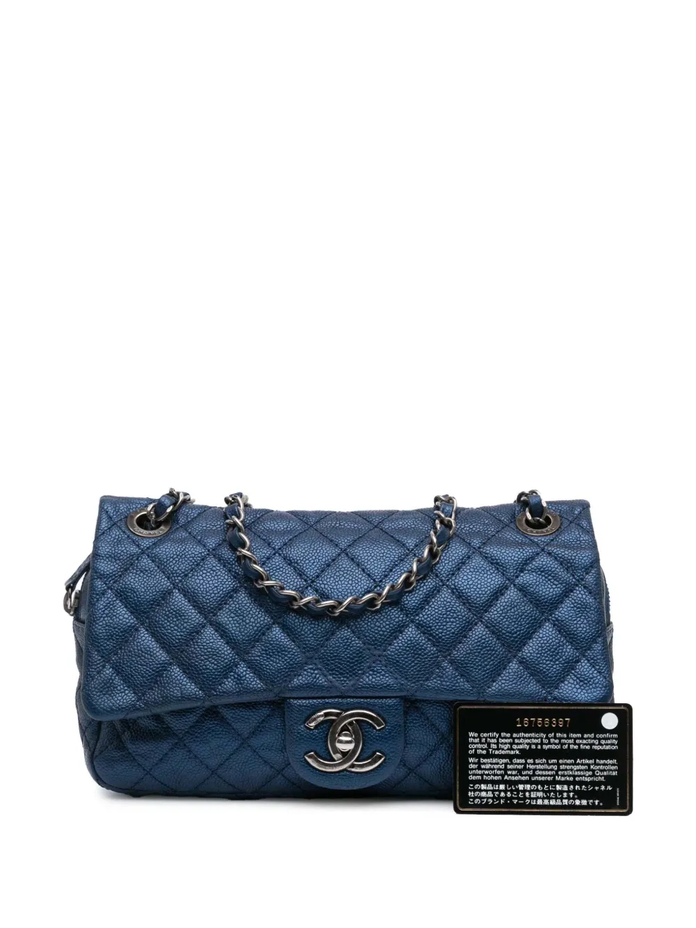 CHANEL Pre-Owned 2012 medium Caviar Easy Flap iriserende gewatteerde schoudertas - Blauw