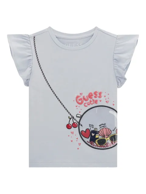 guess kids ruffle-sleeve cotton t-shirt 