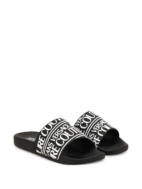 サンダル Versace Jeans Couture Slide Sandal With Logo Chain Couture Slides Black,Gold | VERSACE US