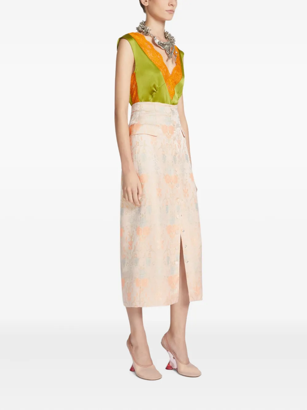 Shop Dries Van Noten Jacquard Midi Skirt In Pink