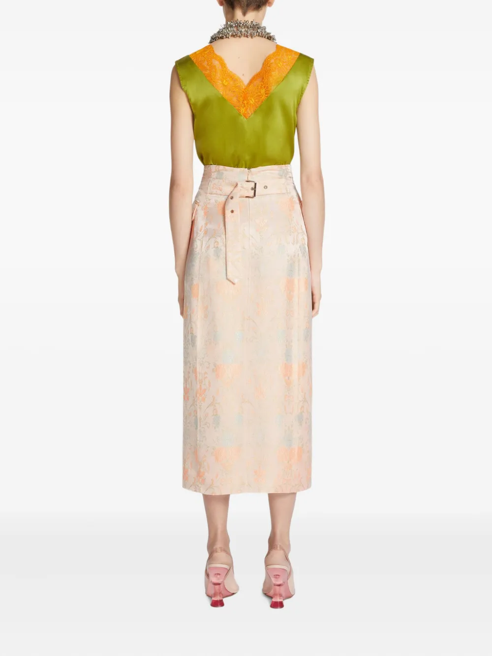 Shop Dries Van Noten Jacquard Midi Skirt In Pink