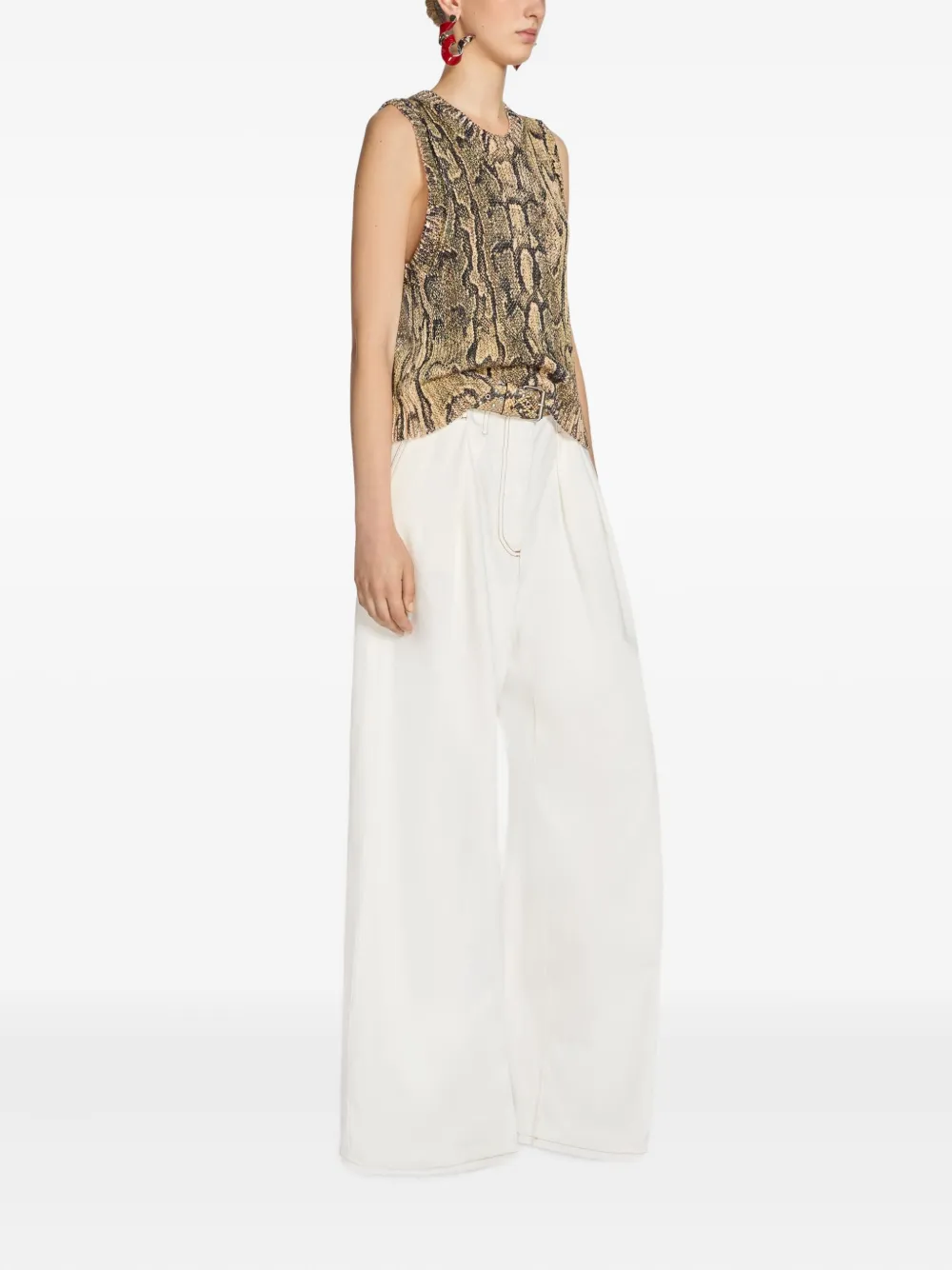 DRIES VAN NOTEN Top met slangenprint Beige