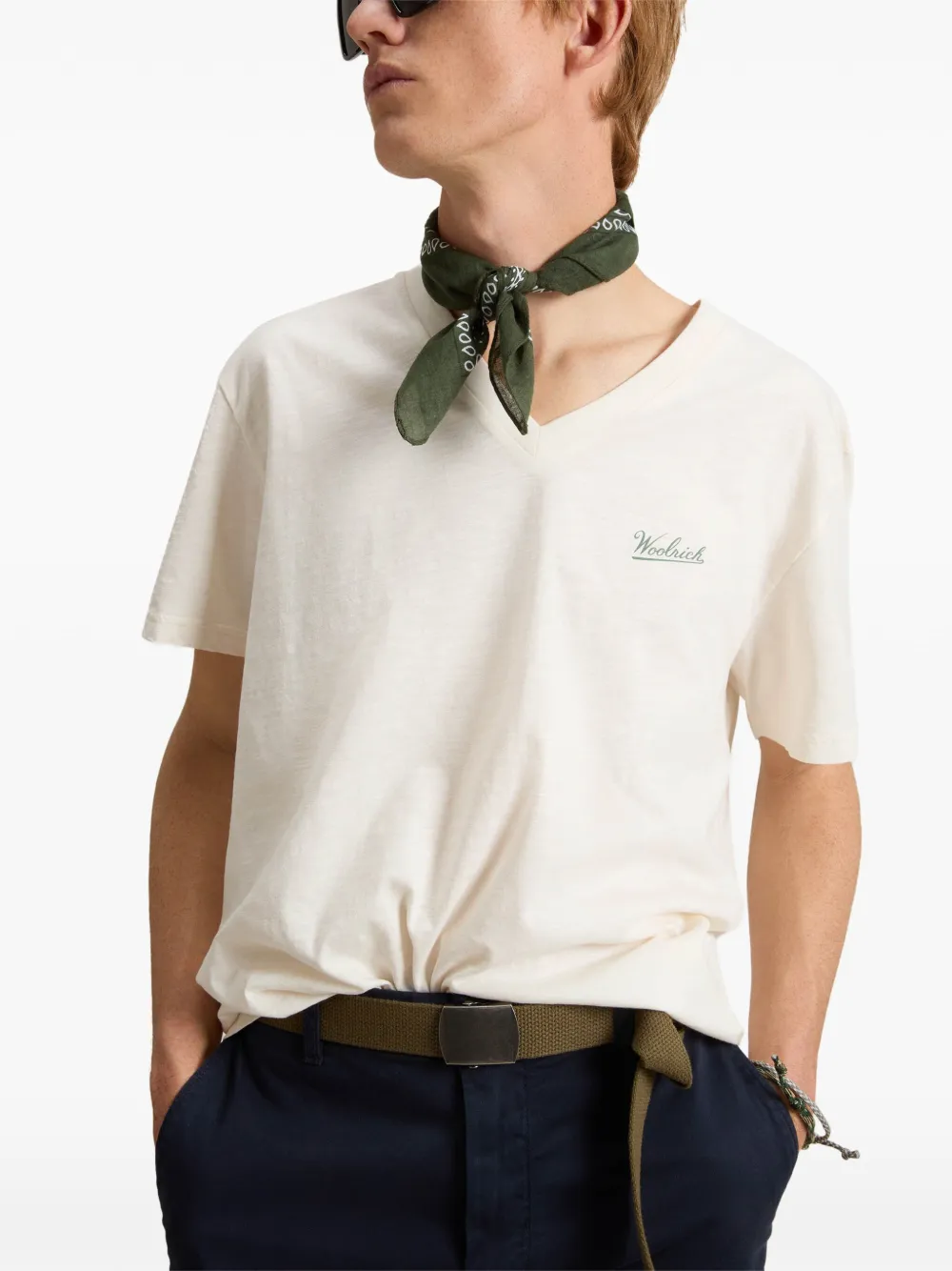 Woolrich T-shirt met slub-textuur en V-hals Wit