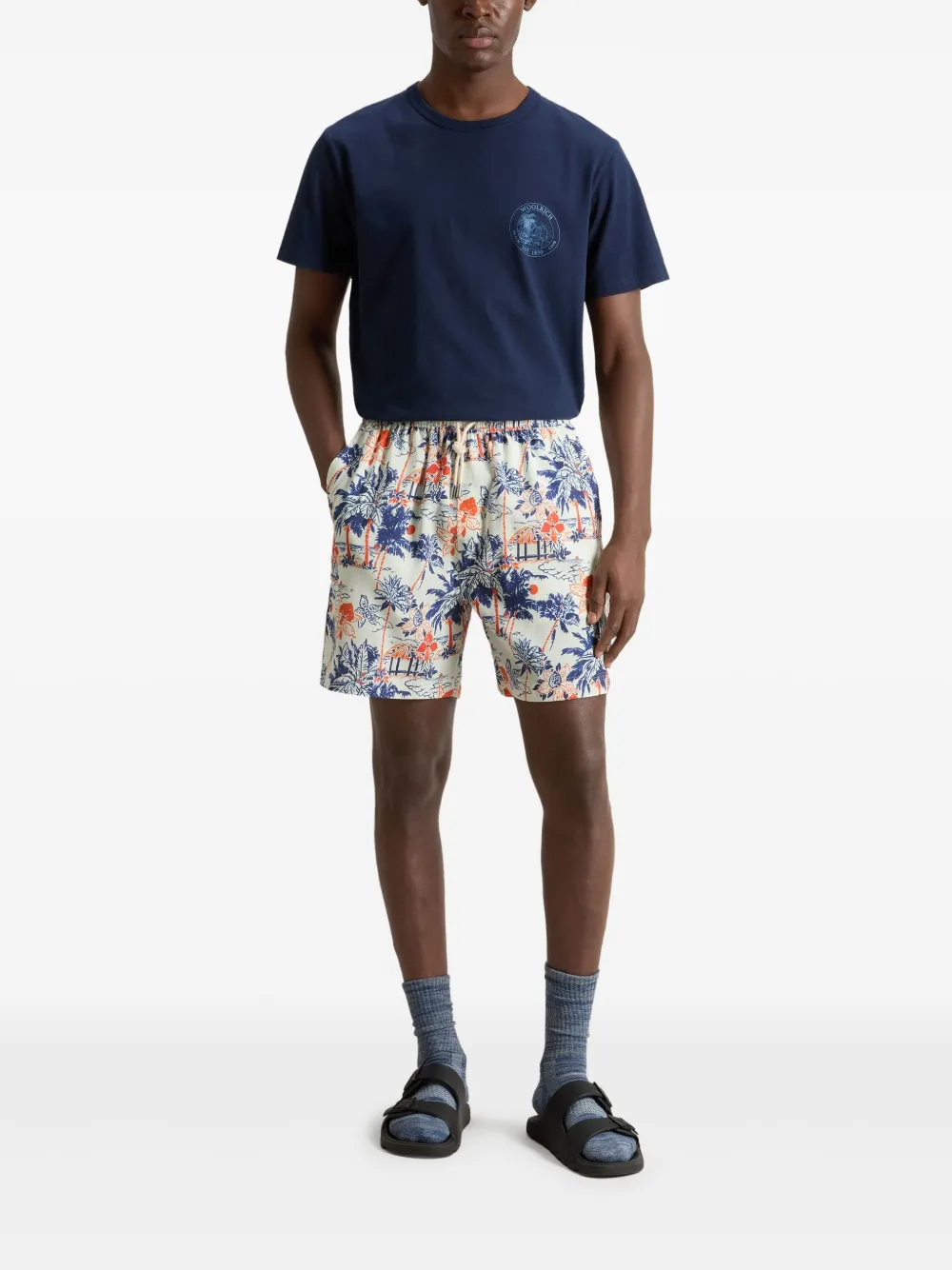 Shop Woolrich Graphic-print Shorts In White