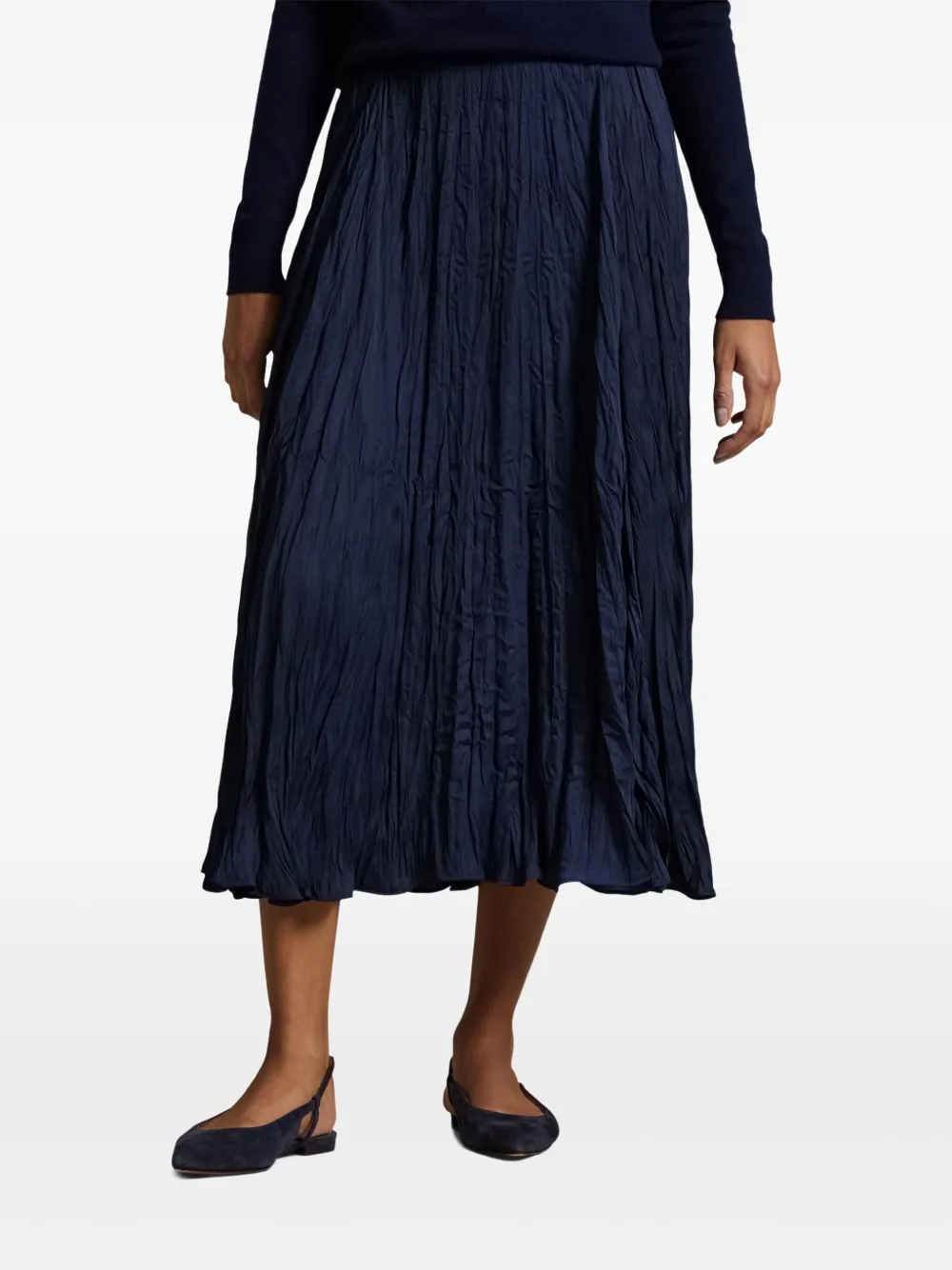 Shop Polo Ralph Lauren Crinkled A-line Midi Skirt In Blue