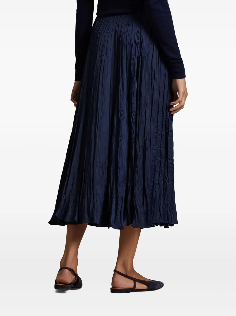 Shop Polo Ralph Lauren Crinkled A-line Midi Skirt In Blue
