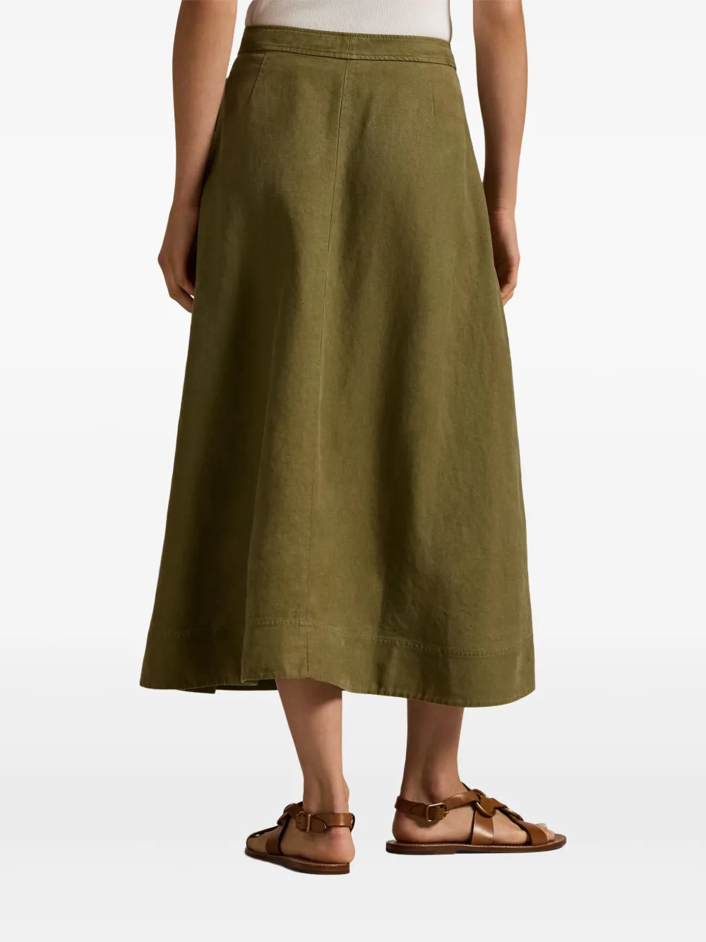 Polo Ralph Lauren A-line Hemp Midi Skirt In Green