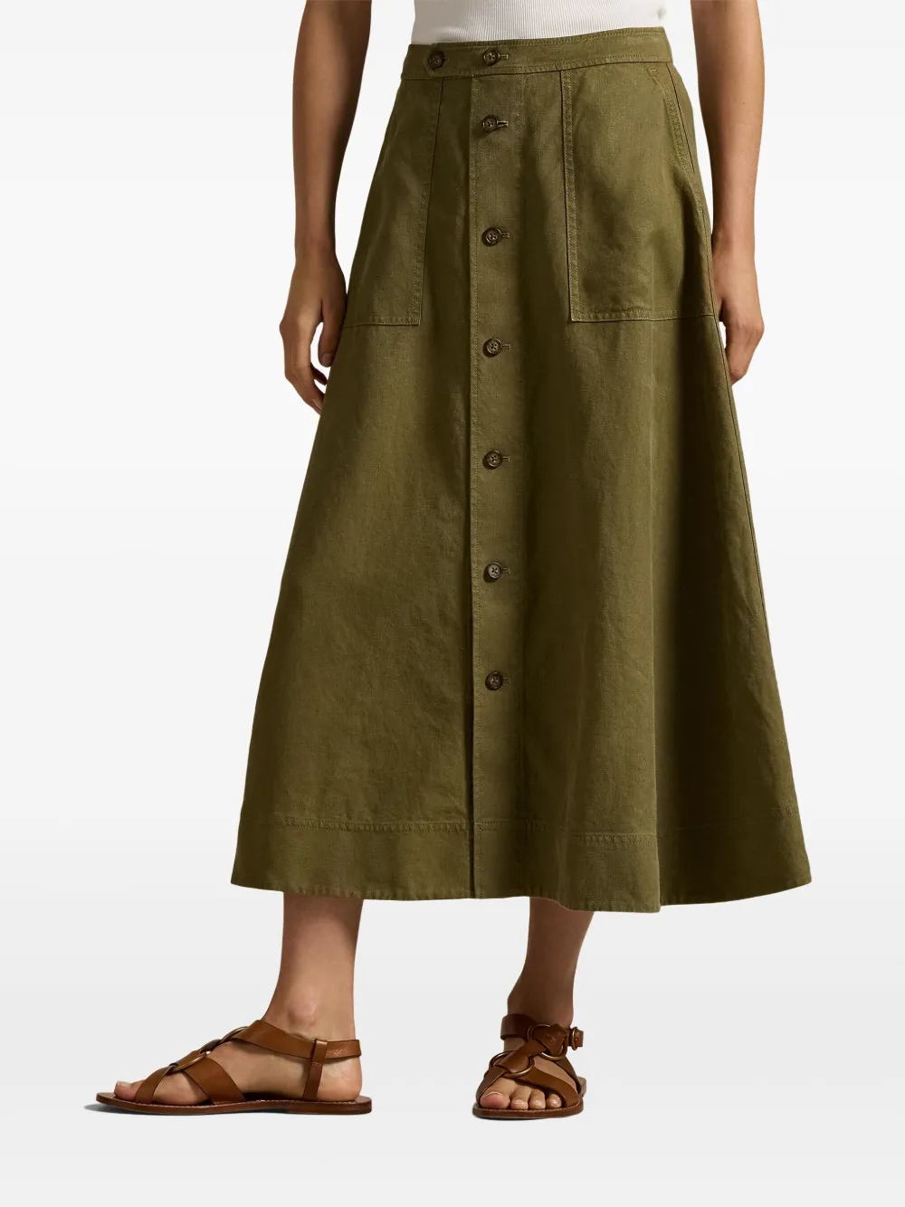 Polo Ralph Lauren A-line Hemp Midi Skirt In Green