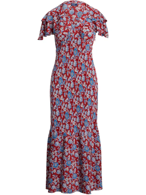 ralph lauren floral print silk dress Polo Ralph Lauren floral-print Silk Midi Dress | Red