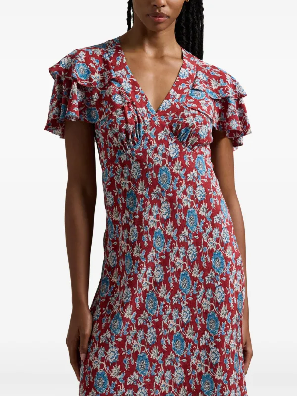 polo ralph lauren floral midi dress Ralph Lauren Women's Floral Ruffle-Trim Georgette Dress