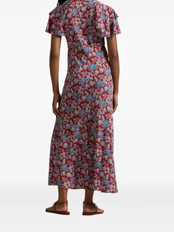 polo ralph lauren red floral dress Red Floral Short Sleeves Dress by Polo Ralph Lauren