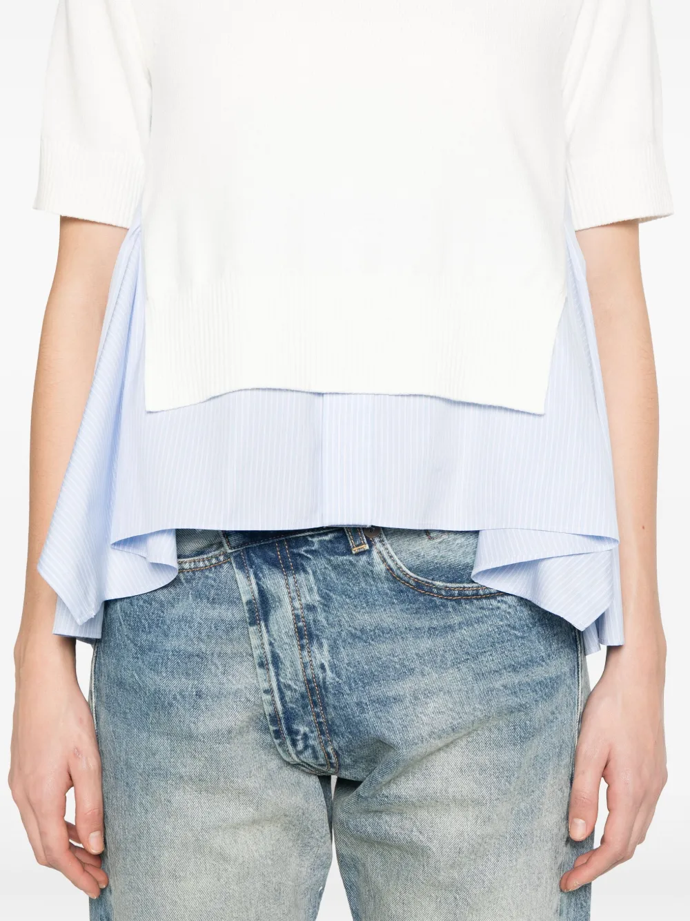sacai Top met contrasterend vlak Wit