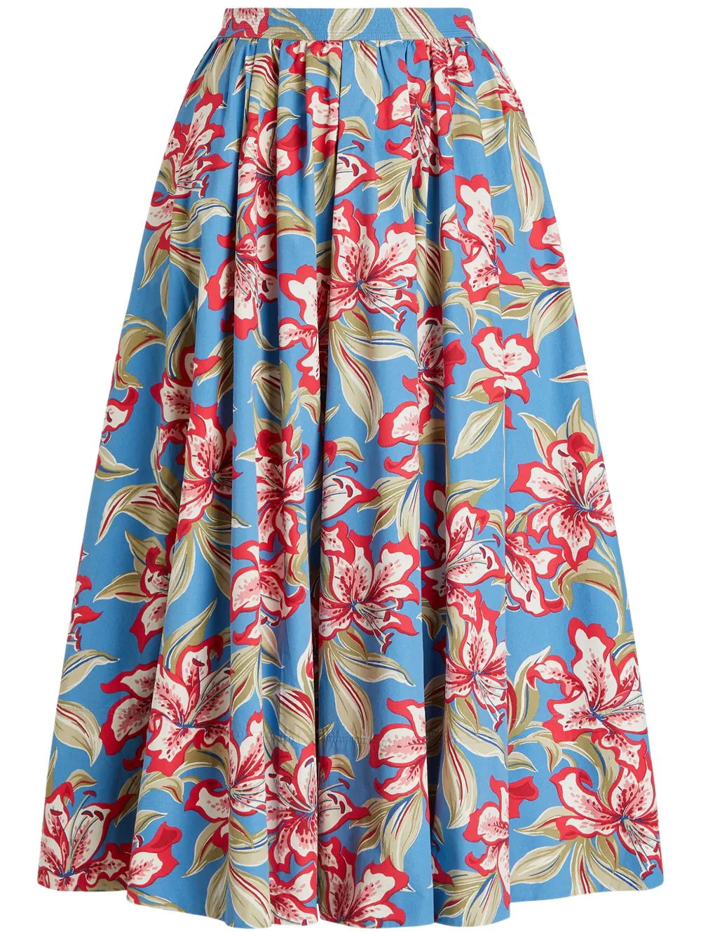 Shop Polo Ralph Lauren Floral-print Midi Skirt In Blue