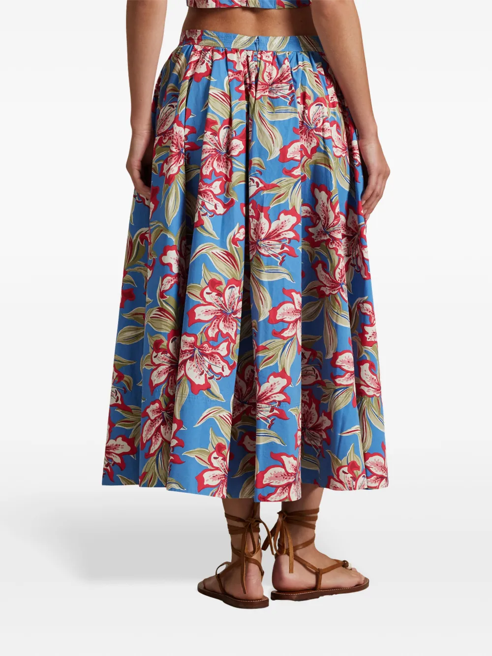 Shop Polo Ralph Lauren Floral-print Midi Skirt In Blue