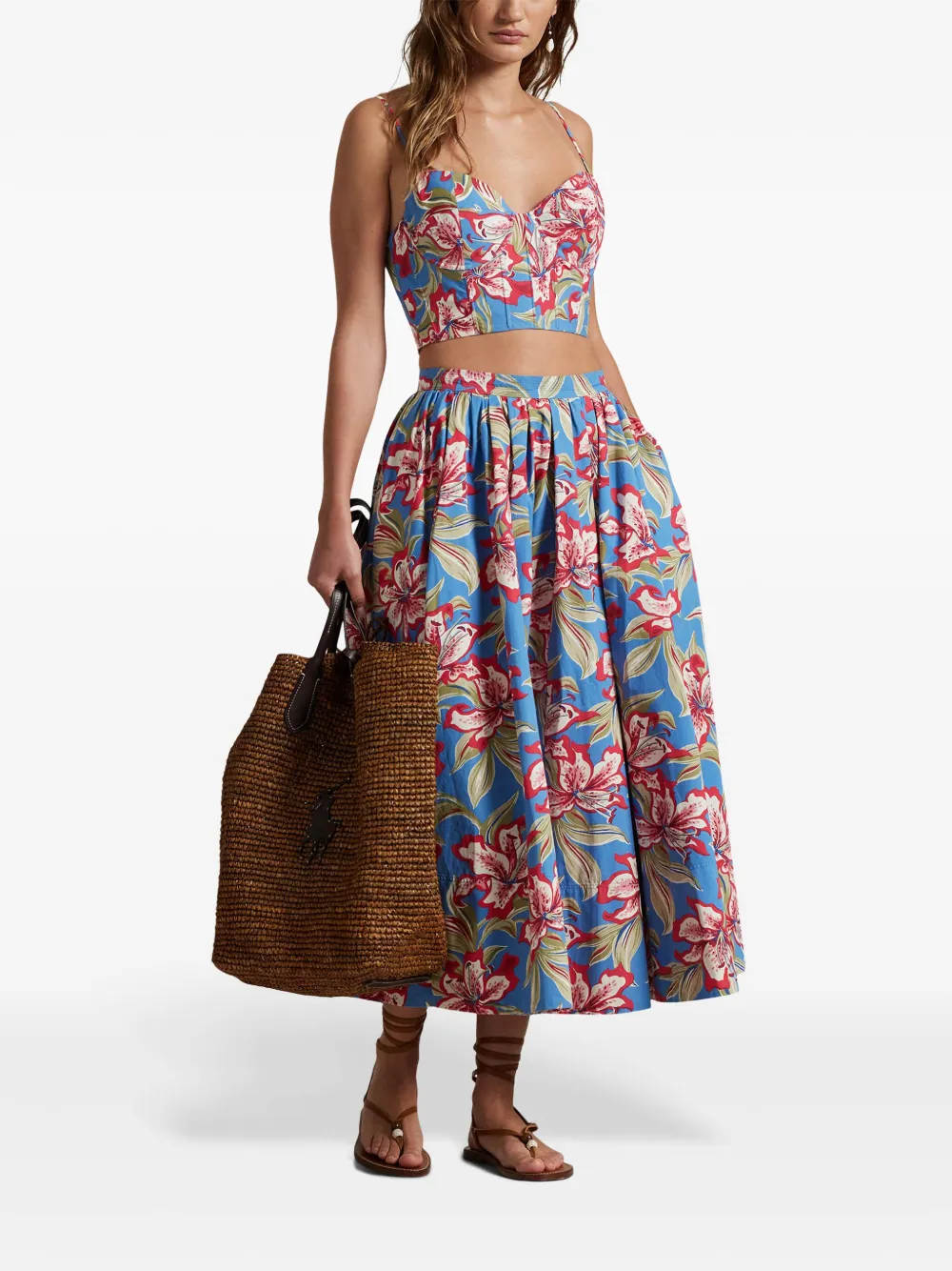 Shop Polo Ralph Lauren Floral-print Midi Skirt In Blue
