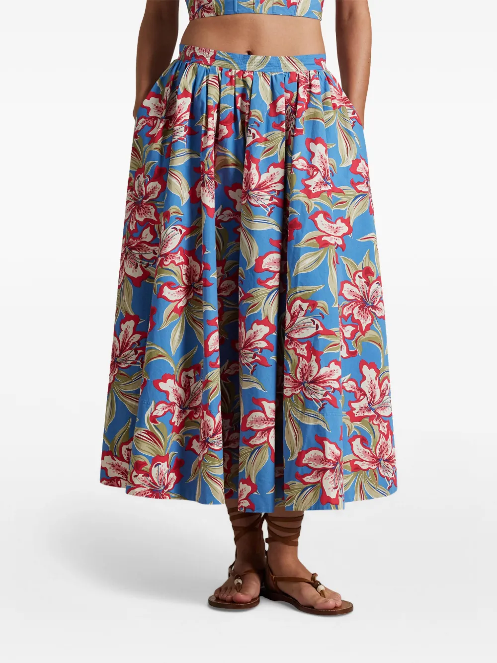 Shop Polo Ralph Lauren Floral-print Midi Skirt In Blue