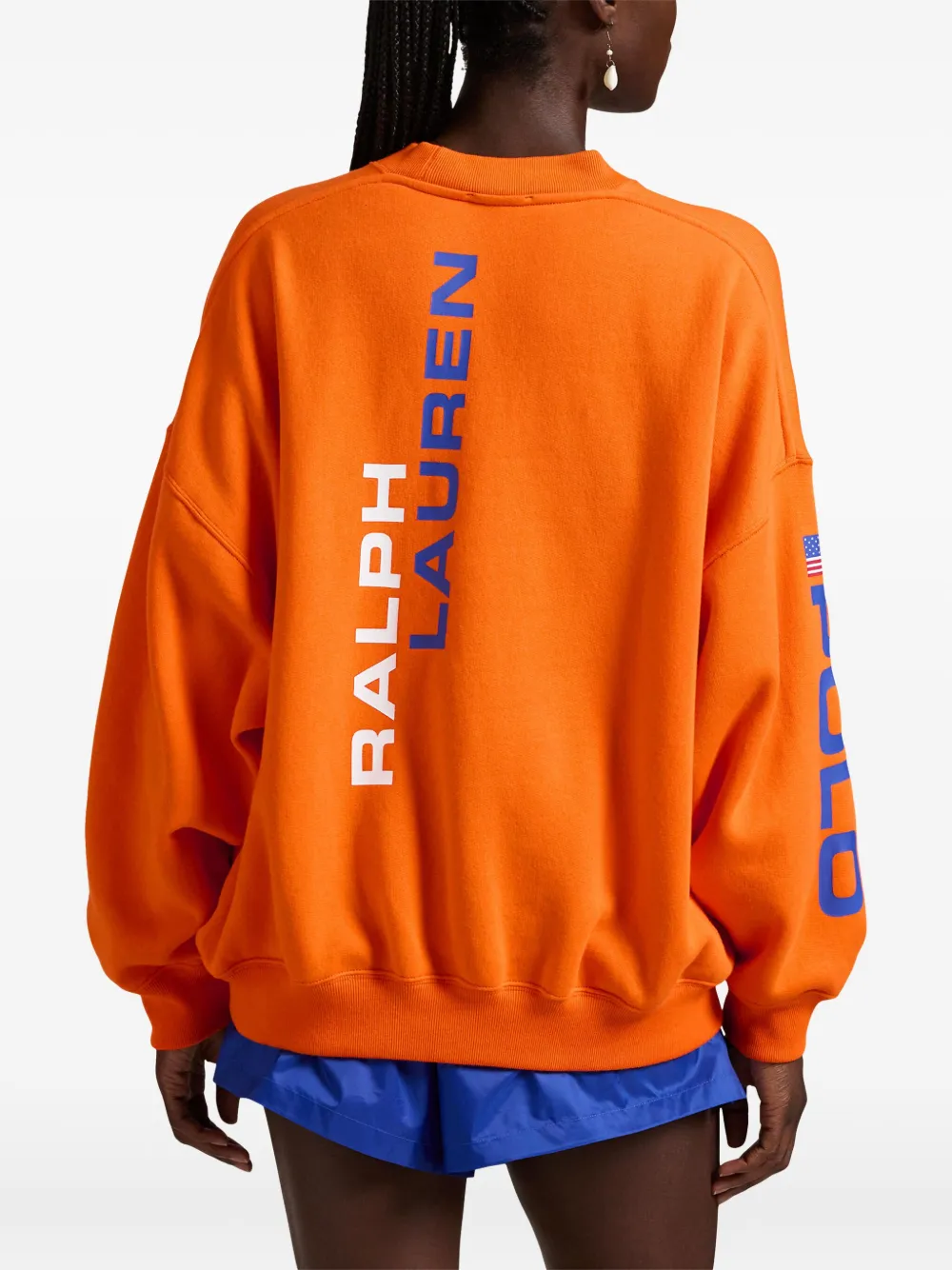 Polo Ralph Lauren Flag Logo Fleece Crewneck In Orange