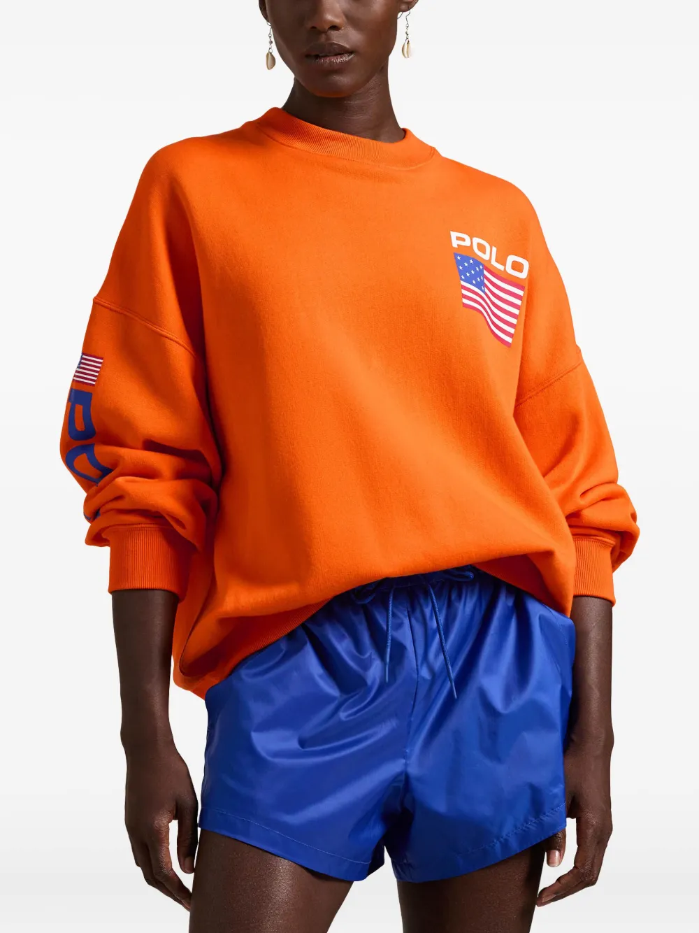 Polo Ralph Lauren Flag Logo Fleece Crewneck In Orange